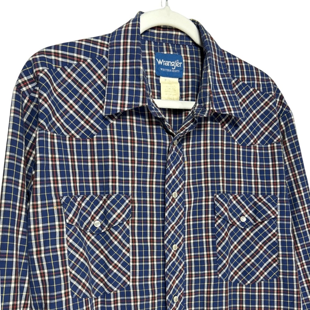 Wrangler Western Shirts Mens XL Blue Plaid Pearl‎ Snap Long Sleeve Button Down